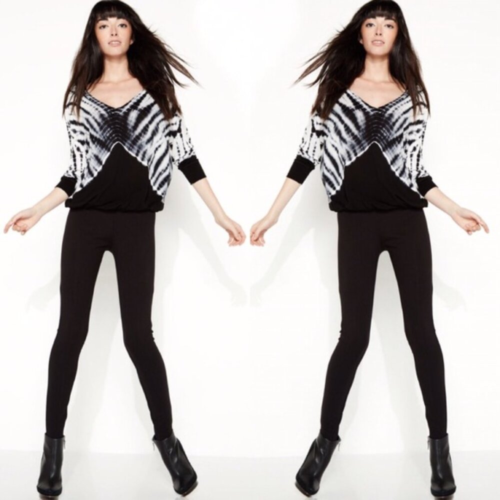 Young, Fabulous & Broke Black & White Modal  3/4 sleeve top Size M